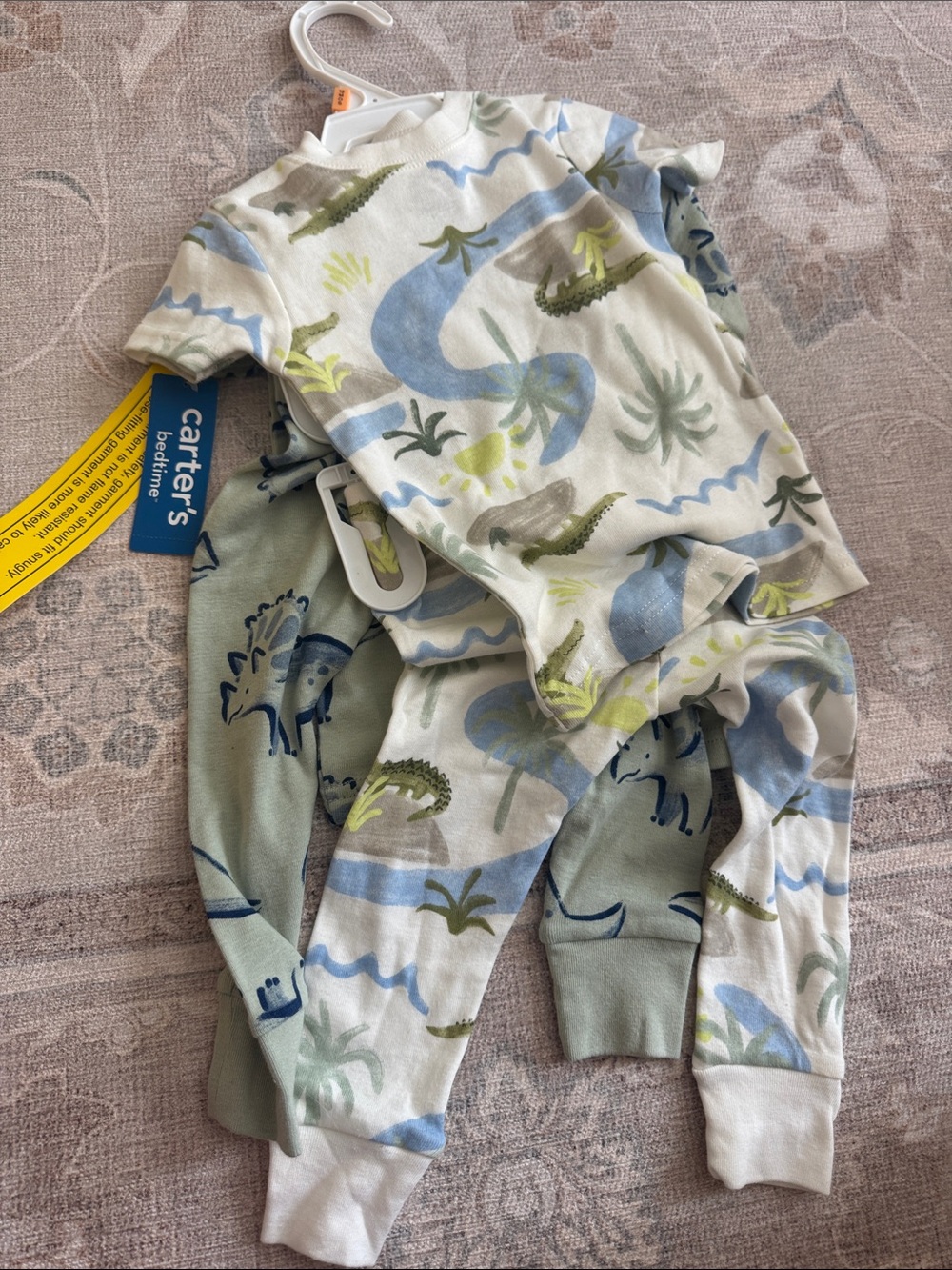 2 Carter's Dino Print Two-Piece Pajama Set - Blue, Green & Cream 12 M cotton